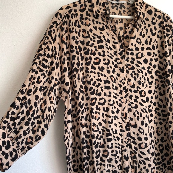 & Other Stories Tan Brown / Black Leopard Print Button Up Shirt Top Size US 4 - Picture 3 of 10
